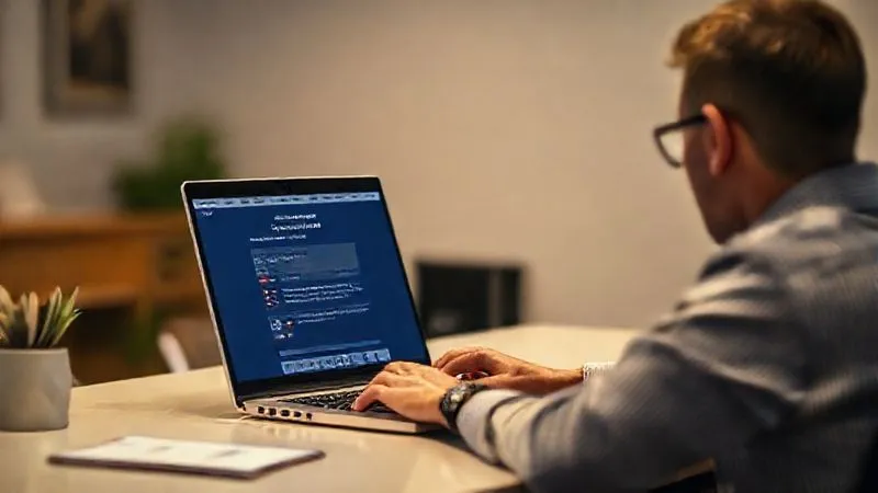A photorealistic, professional photography image of a person sitting attentively at a clean desk, looking at a laptop screen displaying a USCIS case status page, with a sense of hopeful anticipation. The background is softly blurred, indicating focus. 8K, cinematic lighting, sharp focus, depth of field, shot on a high-end DSLR.