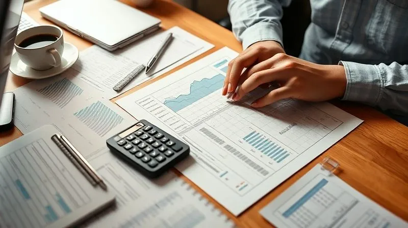 A photorealistic image of a person meticulously organizing financial documents and a detailed spreadsheet on a desk, with a calculator and coffee cup, illuminated by soft, focused light, conveying diligence and financial planning. professional photography, 8K, cinematic lighting, sharp focus, depth of field, shot on a high-end DSLR.
