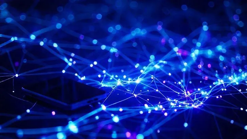 A photorealistic image of a complex network of glowing data lines originating from a smartphone, leading into a series of interconnected nodes, representing data flow and integrity. Cinematic lighting, deep blues and purples, sharp focus on the data lines, 8K hyper-detailed.
