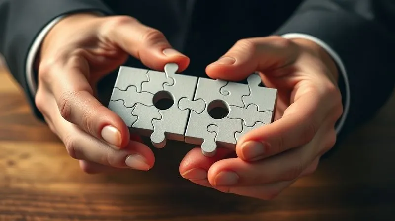 A photorealistic close-up of two hands, one male and one female, gently pushing pieces of a complex jigsaw puzzle together, representing equitable division and cooperation in a legal settlement, professional photography, 8K, cinematic lighting, sharp focus, depth of field, shot on a high-end DSLR.