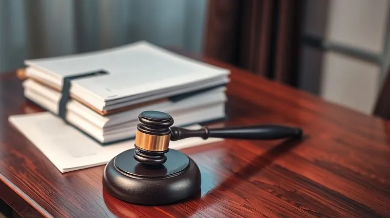 A photorealistic image of a gavel on a polished wooden desk next to a stack of legal documents, with soft, diffused light highlighting the details, symbolizing the formal legal process. Professional photography, 8K, cinematic lighting, sharp focus, depth of field, shot on a high-end DSLR.