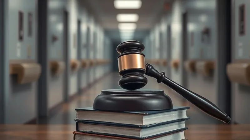 A photorealistic, professional photography image of a gavel resting on a stack of legal books, with a blurred hospital corridor in the background. The lighting is dramatic and symbolic of justice, sharp focus on the gavel, depth of field, 8K hyper-detailed, shot on a high-end DSLR.