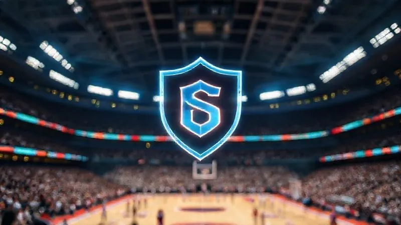 photorealistic, professional photography, 8K, cinematic lighting, sharp focus on a stylized, glowing digital shield symbol protecting a team logo, depth of field blurring a bustling sports arena, shot on a high-end DSLR, symbolic of protection and strategic defense