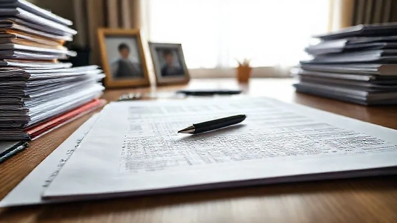 photorealistic, professional photography, 8K, cinematic lighting, sharp focus, depth of field, shot on a high-end DSLR. A meticulously organized desk with neatly stacked files, highlighted documents, and a pen poised over a well-structured plan. The lighting is bright and clear, symbolizing preparedness and clarity before a complex negotiation. A small, framed photo of a child is subtly visible in the background, anchoring the purpose.