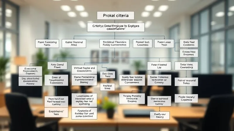 A photorealistic image of a complex flowchart or decision tree, rendered with a clean, professional aesthetic, illustrating the criteria for FLSA employee exemption classifications (executive, administrative, professional duties tests, salary basis, salary level). The chart has clear pathways and yes/no questions leading to 'Exempt' or 'Non-Exempt' outcomes. The background is a soft, blurred office environment, suggesting the real-world application of these rules. 8K hyper-detailed, professional photography, shot on a high-end DSLR, cinematic lighting, sharp focus on the flowchart, depth of field.