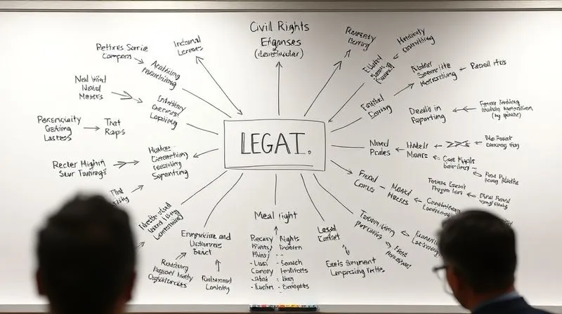 A photorealistic image of a complex legal flowchart or mind map, meticulously drawn on a whiteboard, with arrows connecting different strategic points related to civil rights litigation and immunity defenses. The focus is on clarity and interconnectedness of legal tactics. professional photography, 8K, cinematic lighting, sharp focus, depth of field, shot on a high-end DSLR.