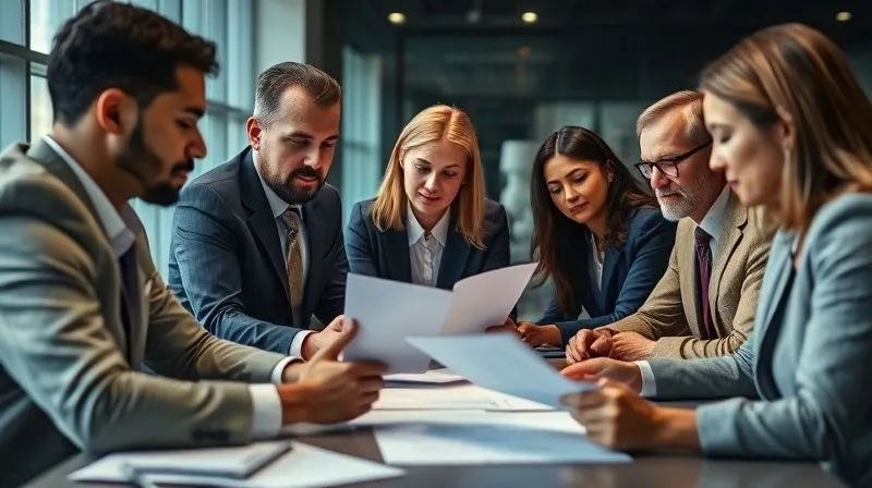 Photorealistic image of a legal brief or document being meticulously reviewed by a diverse team of professionals in a modern office setting, symbolizing strategic response. Cinematic lighting, sharp focus on the documents, depth of field, 8K, professional photography, shot on a high-end DSLR.