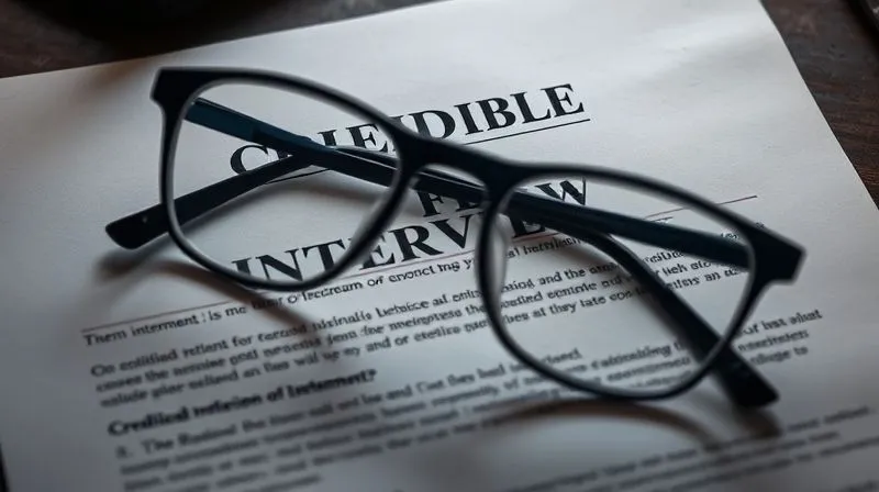 A photorealistic image of a legal document titled 'Credible Fear Interview Notice', partially obscured by a pair of reading glasses, with a serious, contemplative atmosphere, 8K, cinematic lighting, sharp focus, depth of field, shot on a high-end DSLR.