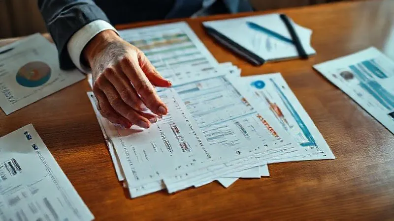 Photorealistic, professional photography, 8K, cinematic lighting, sharp focus, depth of field, shot on a high-end DSLR. A person's hands meticulously organizing various financial documents from different countries (e.g., bank statements with foreign logos, investment reports), spread across a polished wooden desk under soft, focused light, symbolizing diligent record-keeping and a complex financial situation.