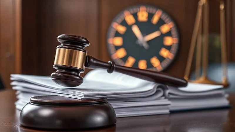 photorealistic, professional photography, 8K, cinematic lighting, sharp focus, depth of field, shot on a high-end DSLR. A judge's gavel resting on a stack of legal ledgers and annual financial reports, with a subtle, glowing digital clock in the background indicating the passage of time. The scene emphasizes ongoing legal oversight, accountability, and the continuous nature of court supervision for minor settlements. The lighting is authoritative yet clear.