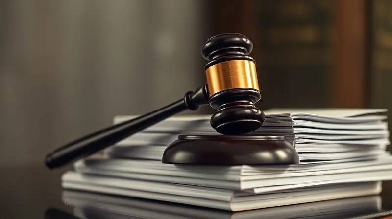 A photorealistic, professional photography, 8K, cinematic lighting, sharp focus, depth of field, shot on a high-end DSLR, depicting a judge's gavel resting on a stack of legal briefs, with a subtle, shimmering, almost ethereal chemical molecular structure (PFAS related) faintly visible in the background, symbolizing the unseen legal battles over environmental contamination. The lighting is dramatic, emphasizing the gravity of legal proceedings.
