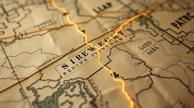 A photorealistic image of a vintage surveyor's map with faded ink, overlaid with a modern, almost invisible, glowing line representing an unrecorded utility path. Professional photography, 8K, cinematic lighting, sharp focus on the map, depth of field blurring a subtle background.