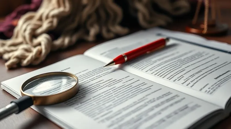 A photorealistic image of a legal brief open on a desk, with specific paragraphs highlighted by a red pen, symbolizing the precise legal arguments being formulated. A magnifying glass rests nearby. Professional photography, 8K, cinematic lighting, sharp focus on the document, depth of field blurring a barrister's wig in the background.