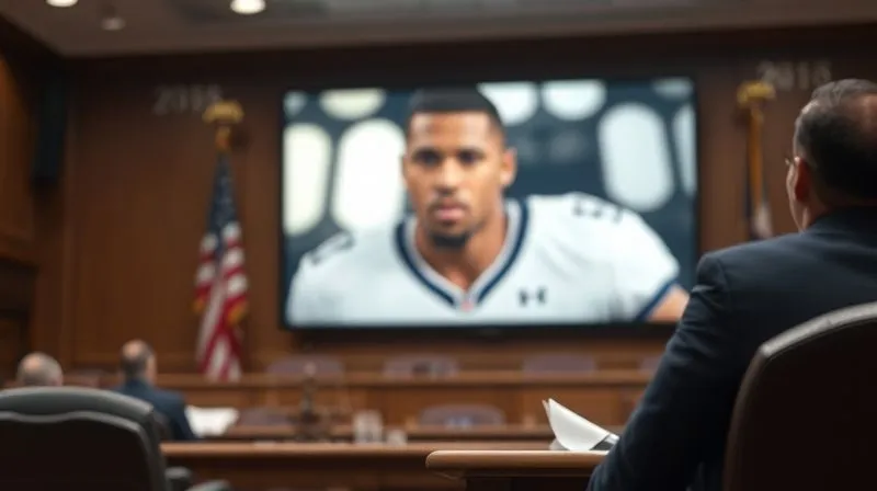 A photorealistic courtroom scene, with a blurred image of a famous athlete on a screen in the background, symbolizing the legal battle over celebrity image rights in the digital age. Professional, sharp focus.