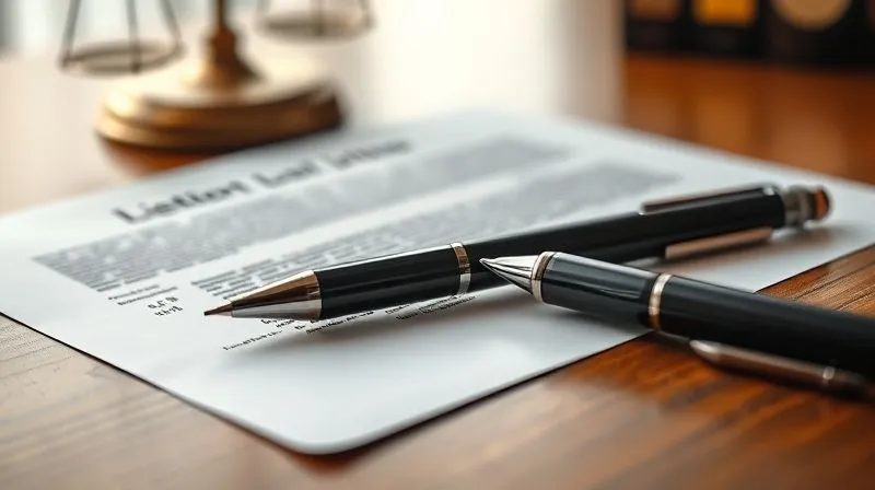 A photorealistic image of a detailed legal document with a pen resting on it, signifying careful planning and legal consultation. The document features subtle watermarks of scales of justice, set on a polished wooden desk with soft, focused lighting. Professional photography, 8K, cinematic lighting, sharp focus, depth of field.