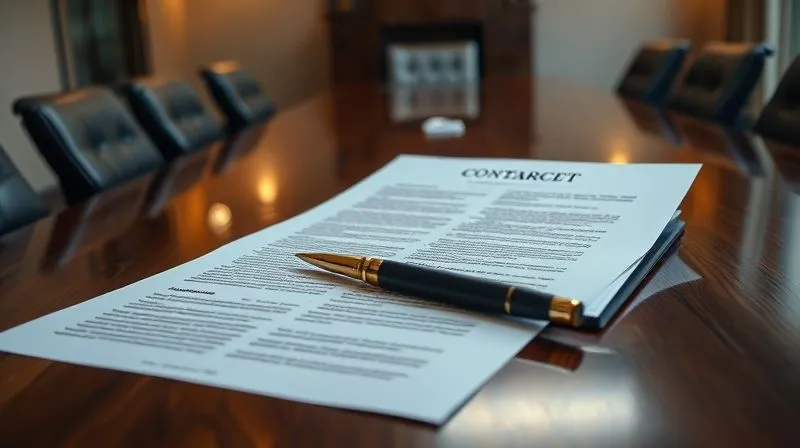 A photorealistic image of a legal brief or contract document open on a large, polished conference table, with a pen resting on it and a subtle, professional office background. The image conveys seriousness and the weight of legal action. Professional photography, 8K, cinematic lighting, sharp focus on the document, depth of field, shot on a high-end DSLR.