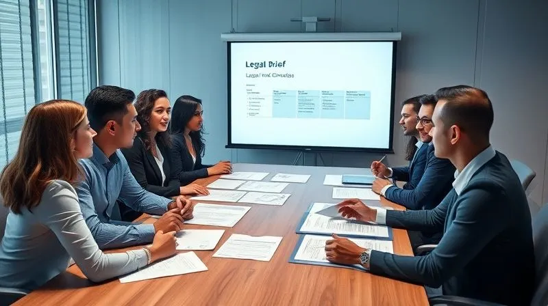 A photorealistic image of a diverse, professional legal and compliance team gathered around a large conference table, intently discussing documents and a projected timeline, with one person pointing to a legal brief. Cinematic lighting, sharp focus on their faces and documents, conveying collaboration and strategic planning, 8K hyper-detailed.