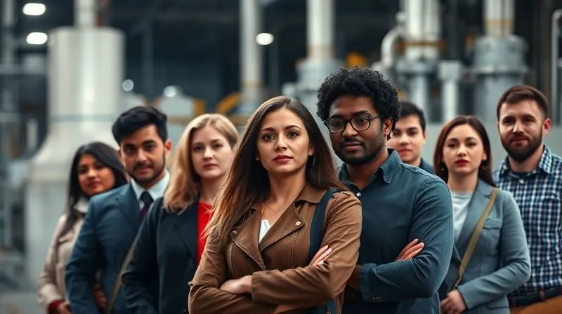 photorealistic, professional photography, 8K, cinematic lighting, sharp focus, depth of field, shot on a high-end DSLR. A diverse group of people (representing consumers) standing together, looking determined and unified, in front of a blurred background of a modern factory or corporate building, with a subtle glow around them, symbolizing collective action and advocacy for product safety.