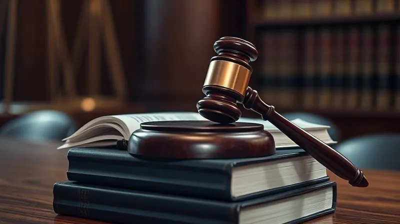 A photorealistic, professional photography, 8K, cinematic lighting, sharp focus, depth of field, shot on a high-end DSLR, of a gavel resting on a stack of legal books in a courtroom setting, with soft, diffused light highlighting the details, conveying a sense of justice, legal authority, and the gravity of court proceedings.