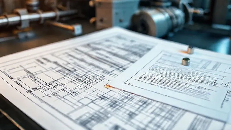 A photorealistic, professional photography, 8K, cinematic lighting, sharp focus, depth of field, shot on a high-end DSLR of a detailed blueprint or schematic of industrial air pollution control equipment, with legal documents and regulations subtly overlaid or pinned next to it. The image conveys the intricate intersection of technical solutions and legal compliance, emphasizing precision and strategic planning.